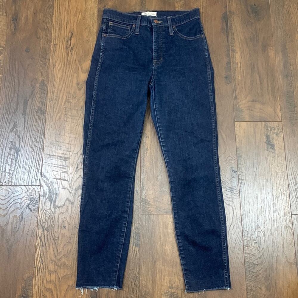 Madewell 10” High-Rise Dark Wash Skinny Distressed Ankle Jeans